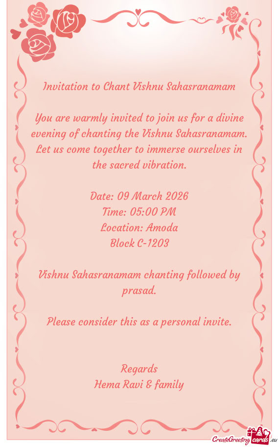 Invitation to Chant Vishnu Sahasranamam