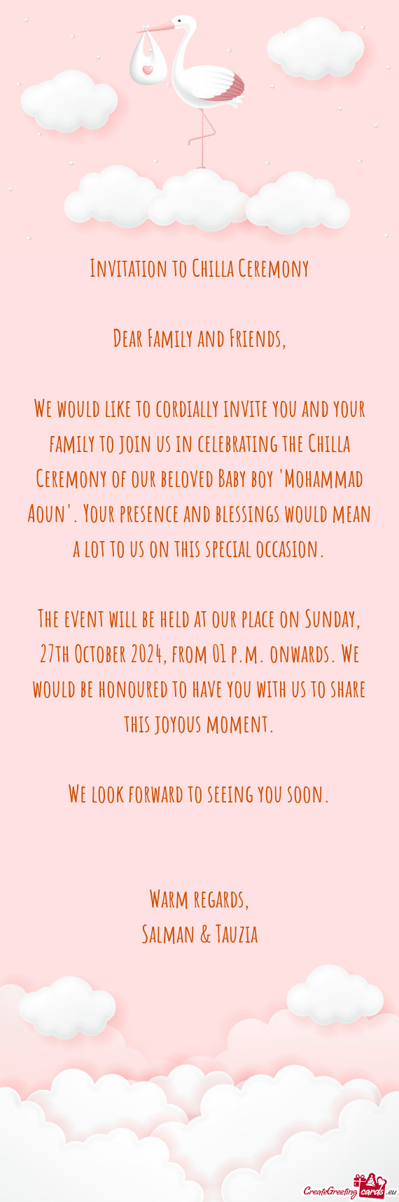 Invitation to Chilla Ceremony