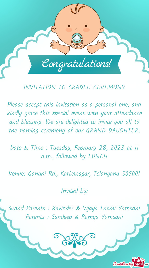 INVITATION TO CRADLE CEREMONY