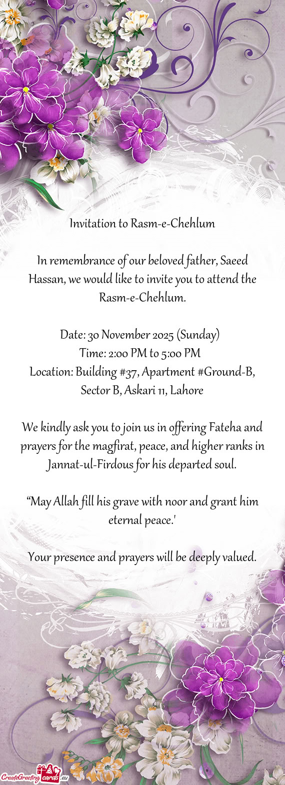 Invitation to Rasm-e-Chehlum