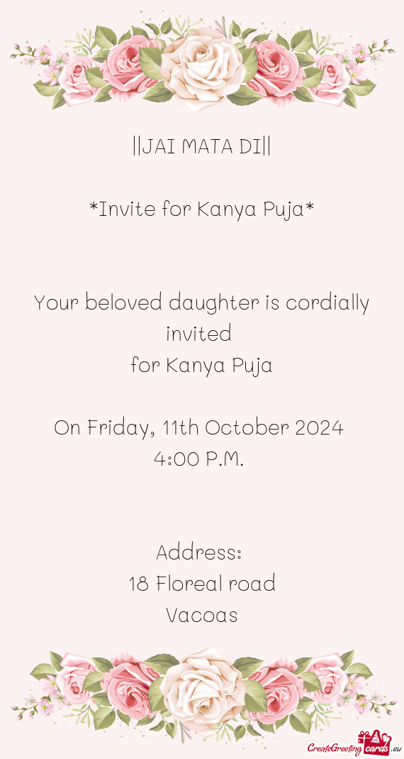 Invite for Kanya Puja