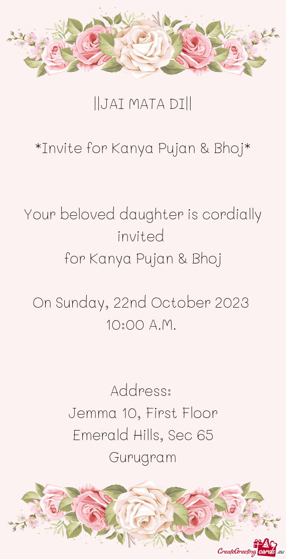 Invite for Kanya Pujan & Bhoj