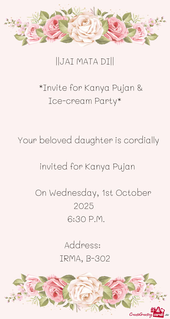 Invite for Kanya Pujan & Ice-cream Party