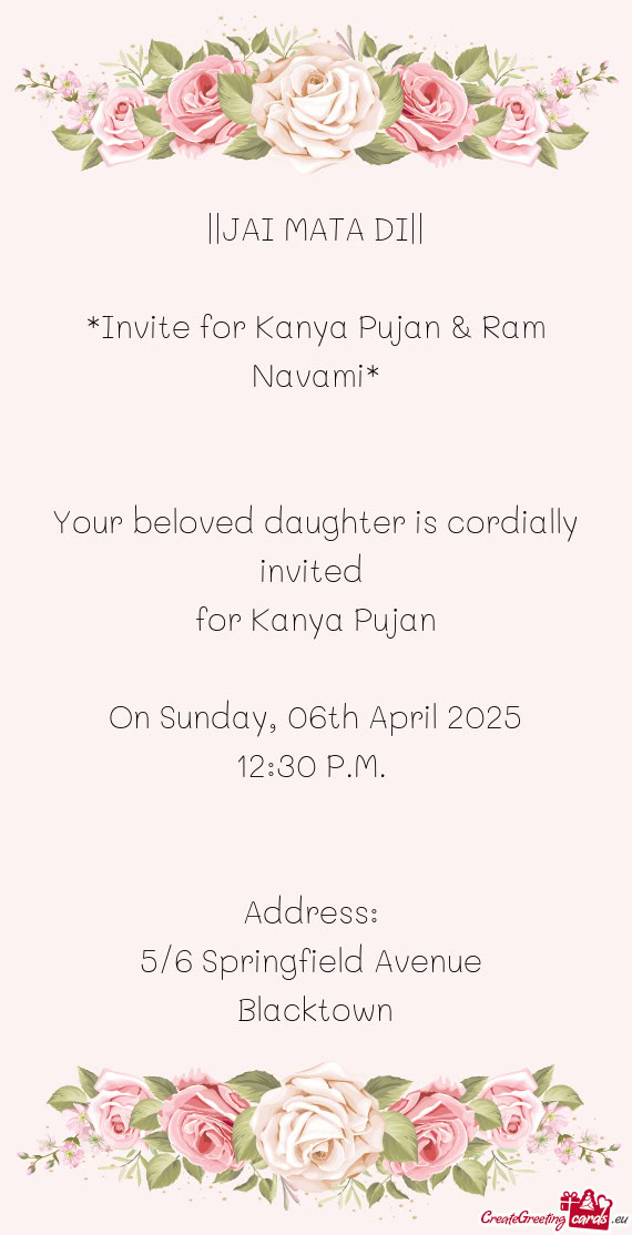 Invite for Kanya Pujan & Ram Navami