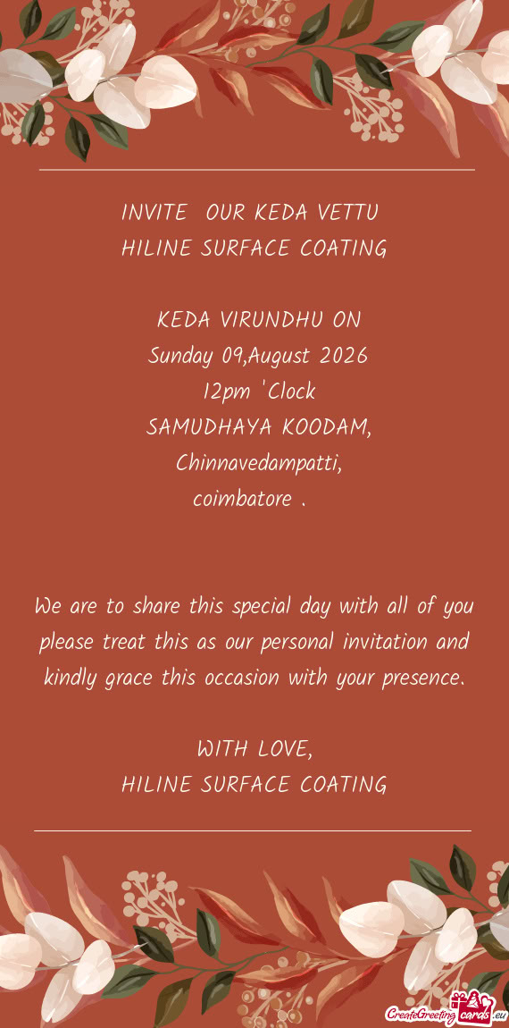 INVITE OUR KEDA VETTU 