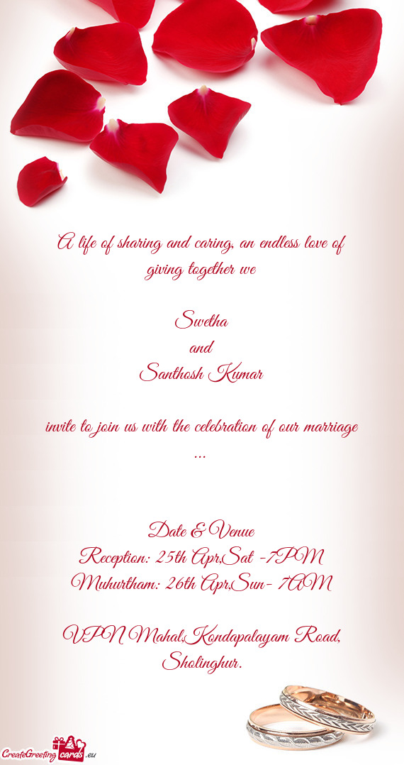 Invite to join us with the celebration of our marriage