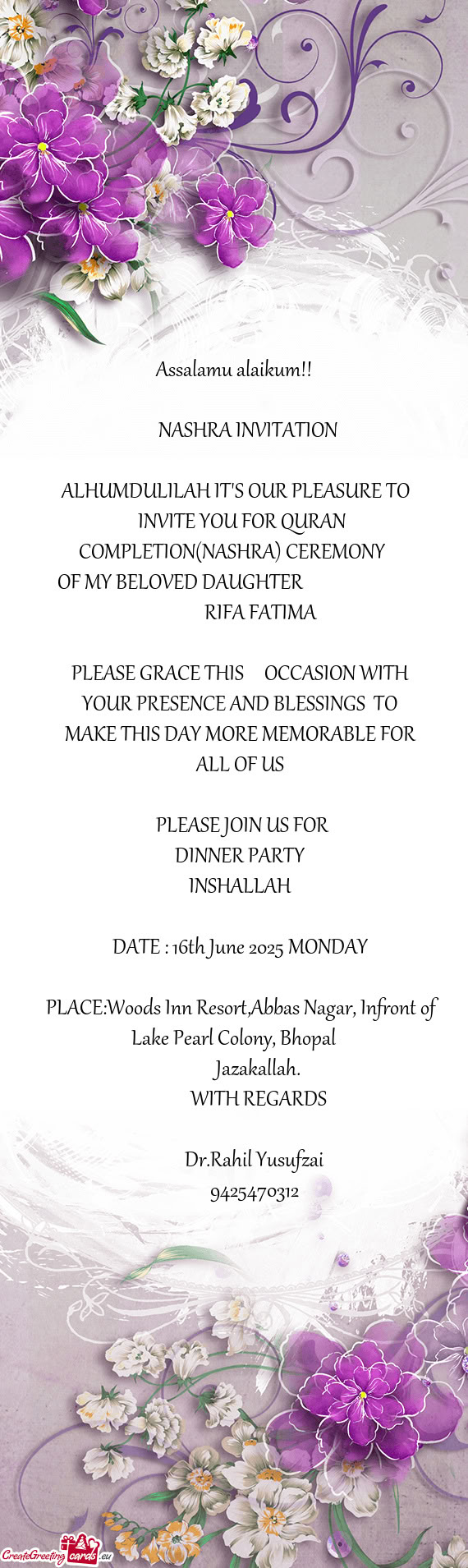 INVITE YOU FOR QURAN COMPLETION(NASHRA) CEREMONY