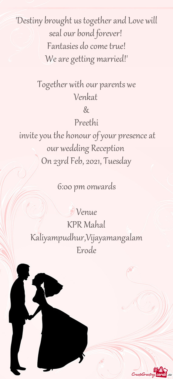 Invite you the honour of your presence at our wedding Reception