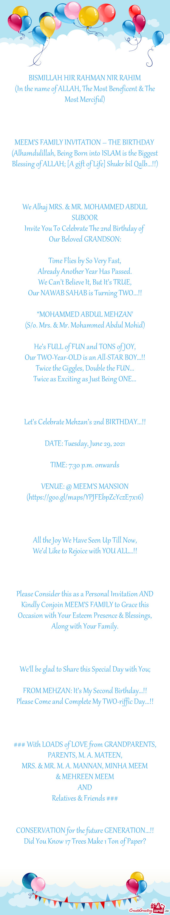 Invite You To Celebrate The 2nd Birthday of