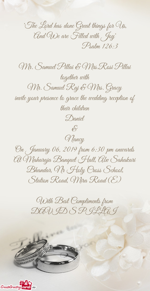 Invite your presence to grace the wedding reception of their children