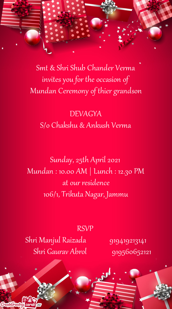 Invites you for the occasion of