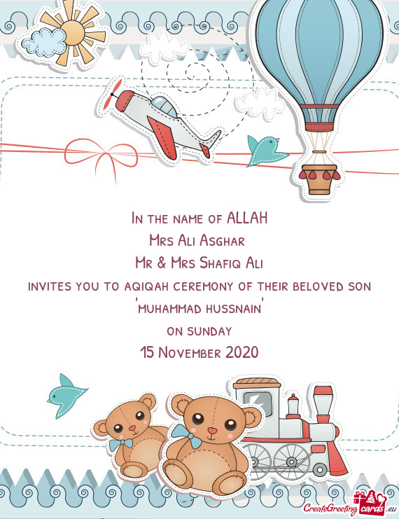 Invites you to aqiqah ceremony of their beloved son