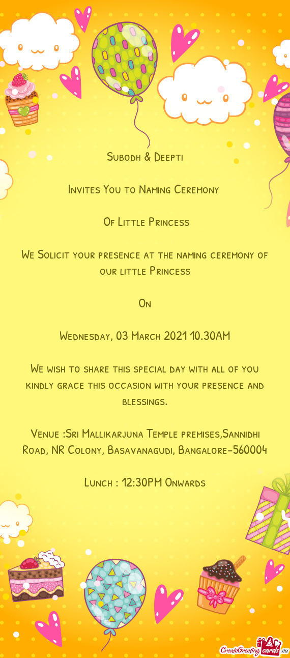 Invites You to Naming Ceremony