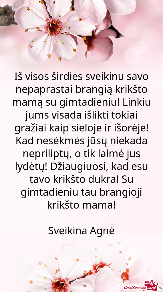 Iš visos širdies sveikinu savo nepaprastai brangią krikšto mamą su gimtadieniu! Linkiu jums vis