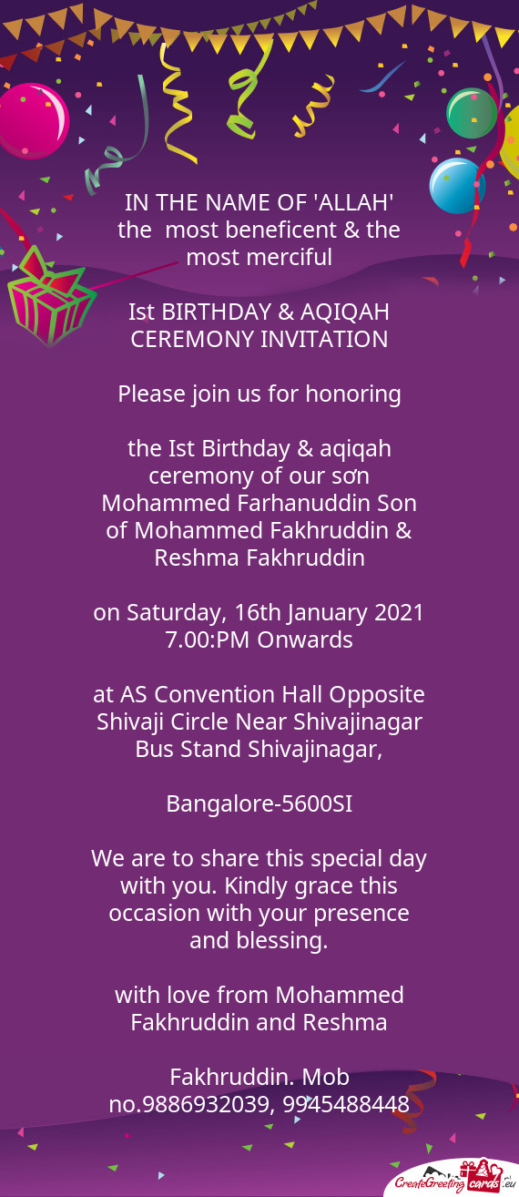 Ist BIRTHDAY & AQIQAH CEREMONY INVITATION