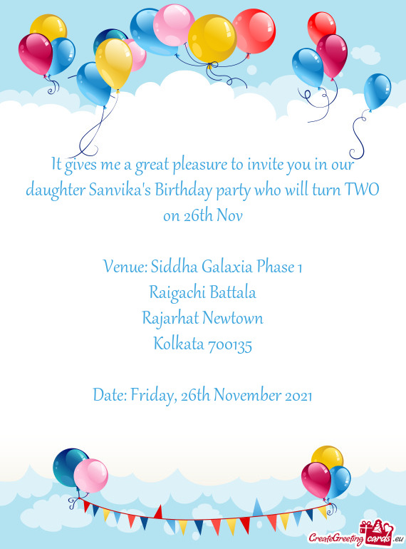 It gives me a great pleasure to invite you in our daughter Sanvika