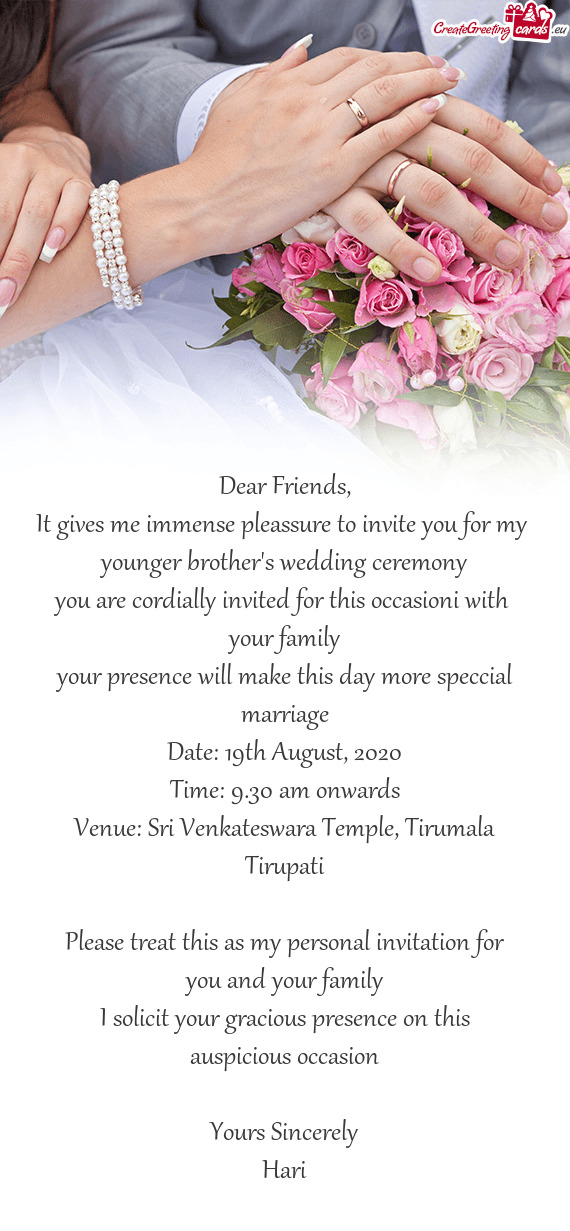 It gives me immense pleassure to invite you for my