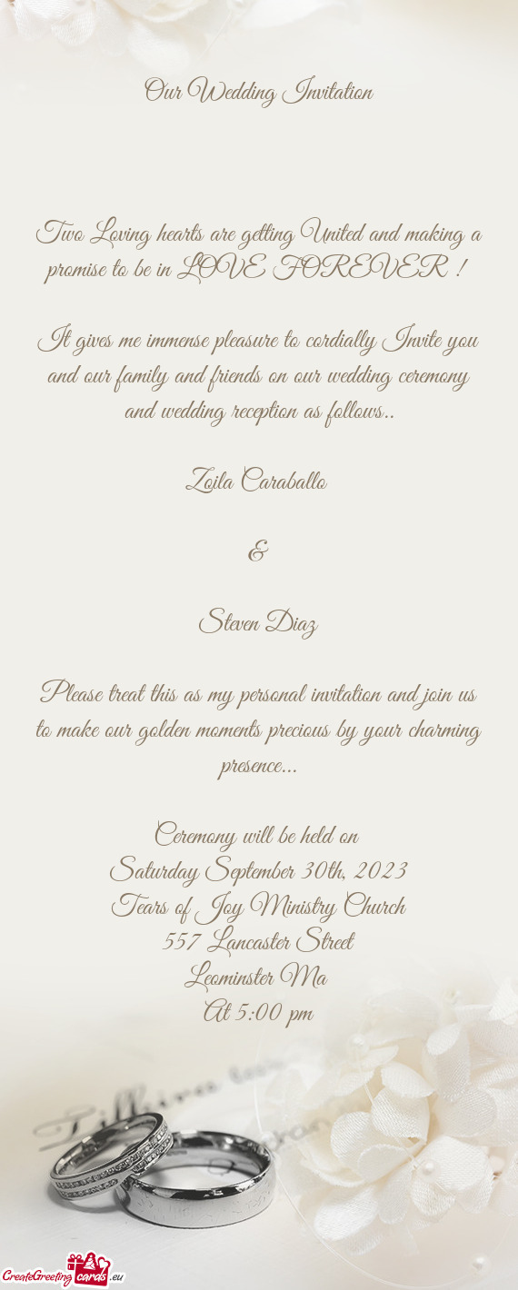 It gives me immense pleasure to cordially Invite you and our family and friends on our wedding cerem