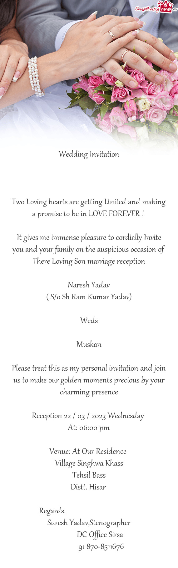 It gives me immense pleasure to cordially Invite you and your family on the auspicious occasion of T