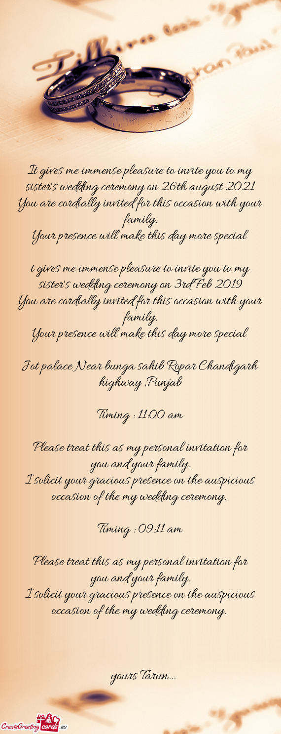 It gives me immense pleasure to invite you to my sister