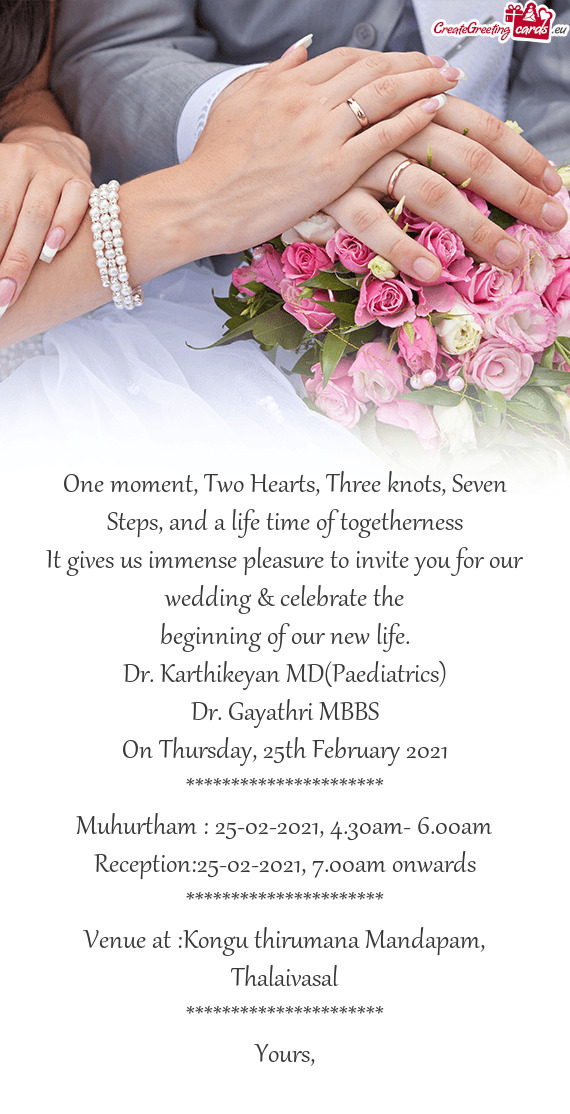 It gives us immense pleasure to invite you for our wedding & celebrate the