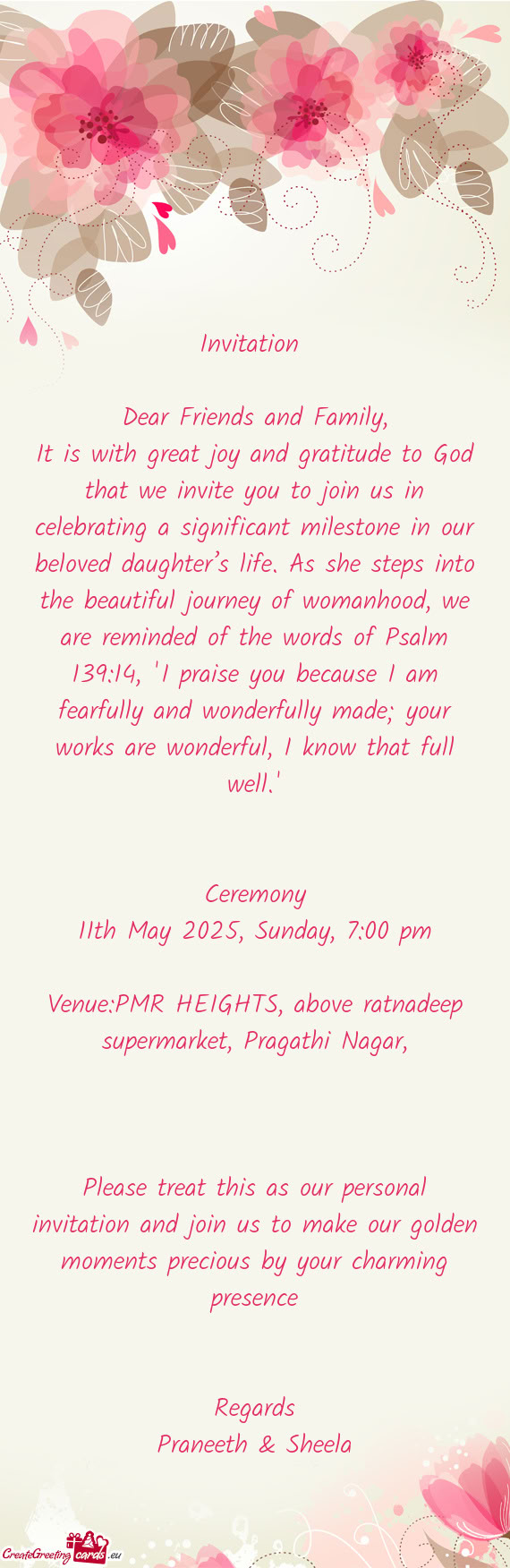 It is with great joy and gratitude to God that we invite you to join us in celebrating a significant