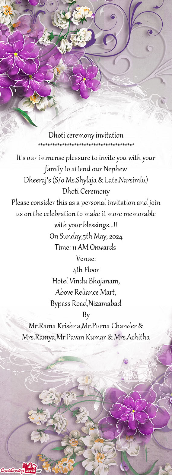It's our immense pleasure to invite you with your family to attend our Nephew