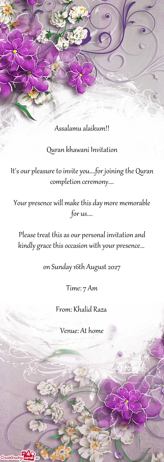 It's our pleasure to invite you....for joining the Quran completion ceremony