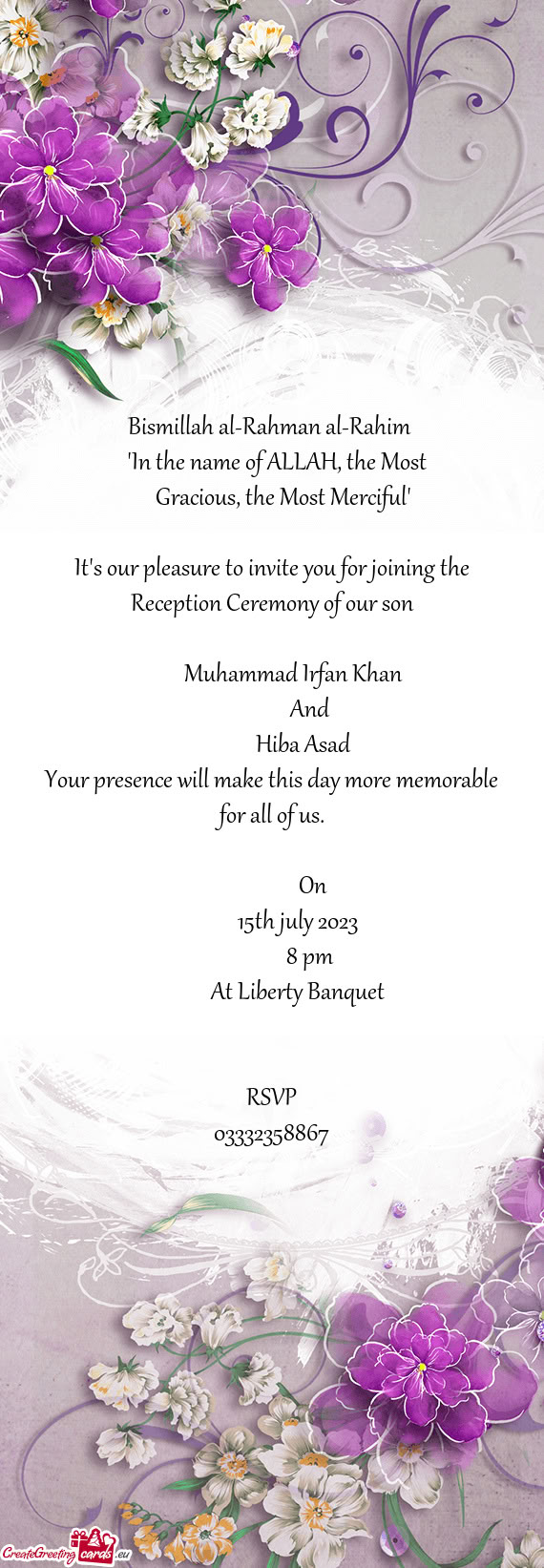 It's our pleasure to invite you for joining the Reception Ceremony of our son