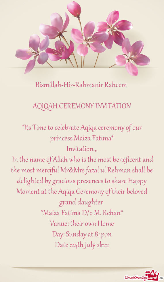 Its Time to celebrate Aqiqa ceremony of our princess Maiza Fatima