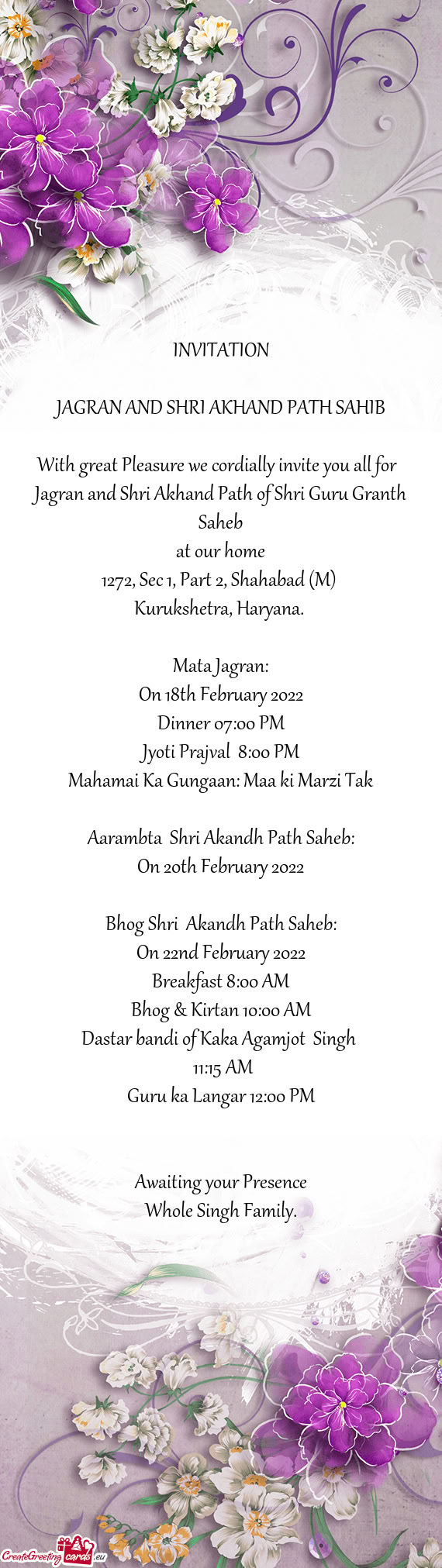 JAGRAN AND SHRI AKHAND PATH SAHIB