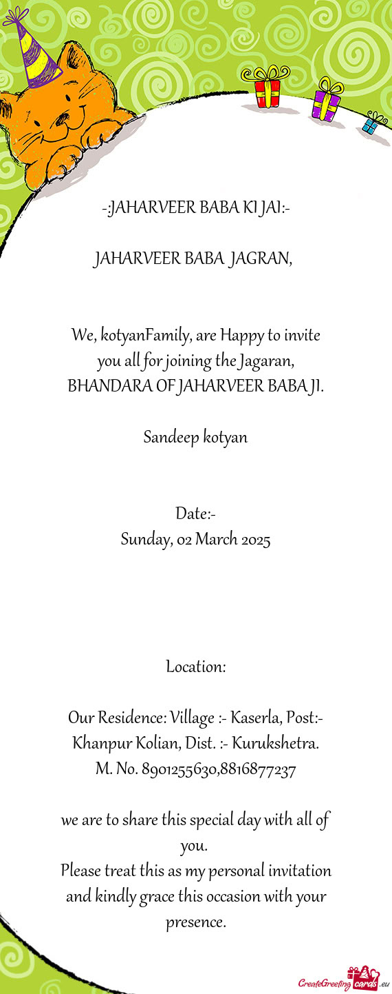 JAHARVEER BABA JAGRAN