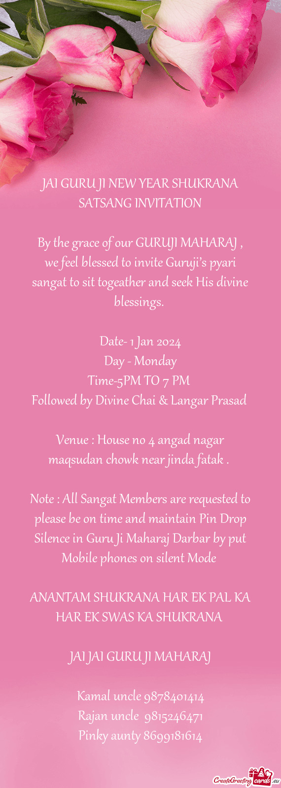 JAI GURU JI NEW YEAR SHUKRANA SATSANG INVITATION