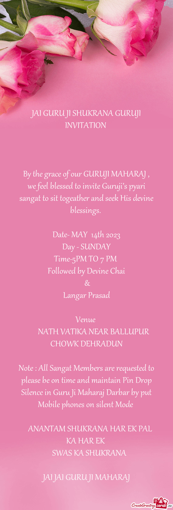 JAI GURU JI SHUKRANA GURUJI INVITATION