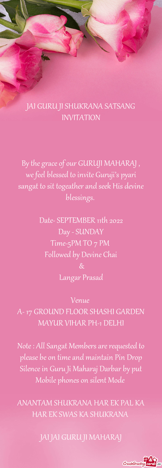 JAI GURU JI SHUKRANA SATSANG INVITATION