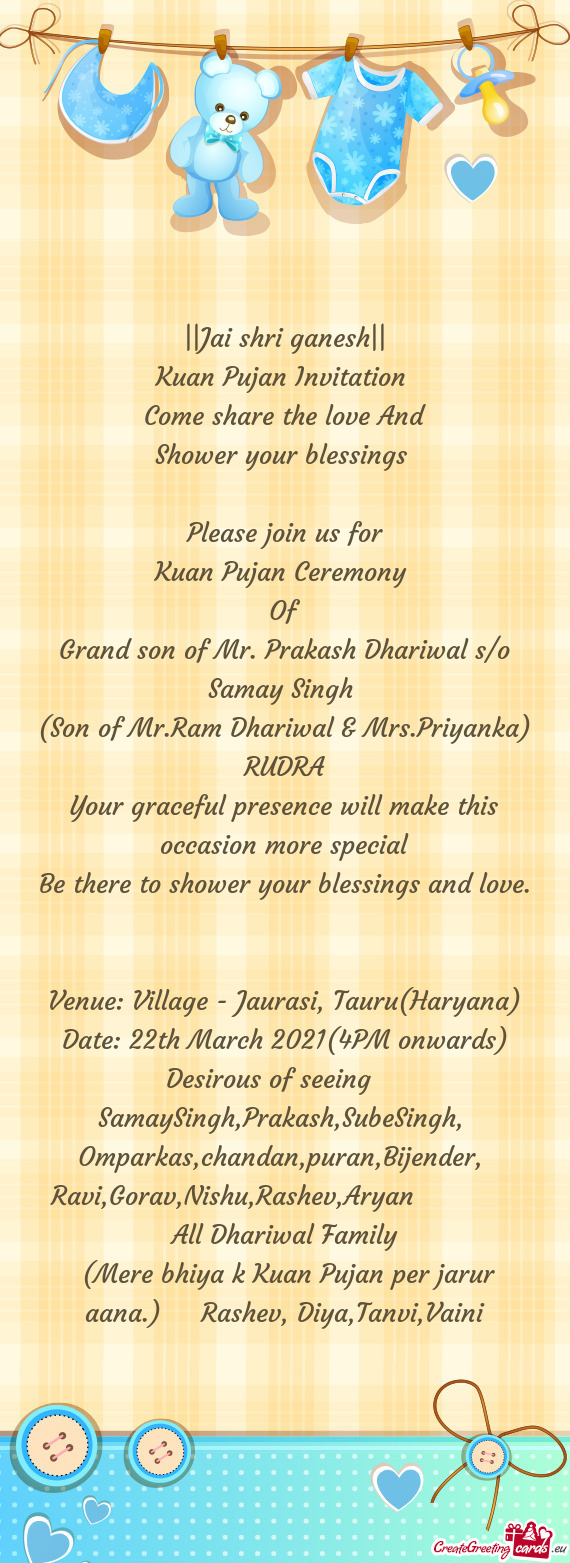 ||Jai shri ganesh||  Kuan Pujan Invitation   Come share