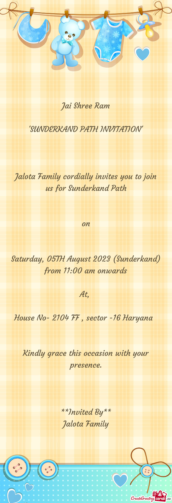 Jalota Family cordially invites you to join us for Sunderkand Path