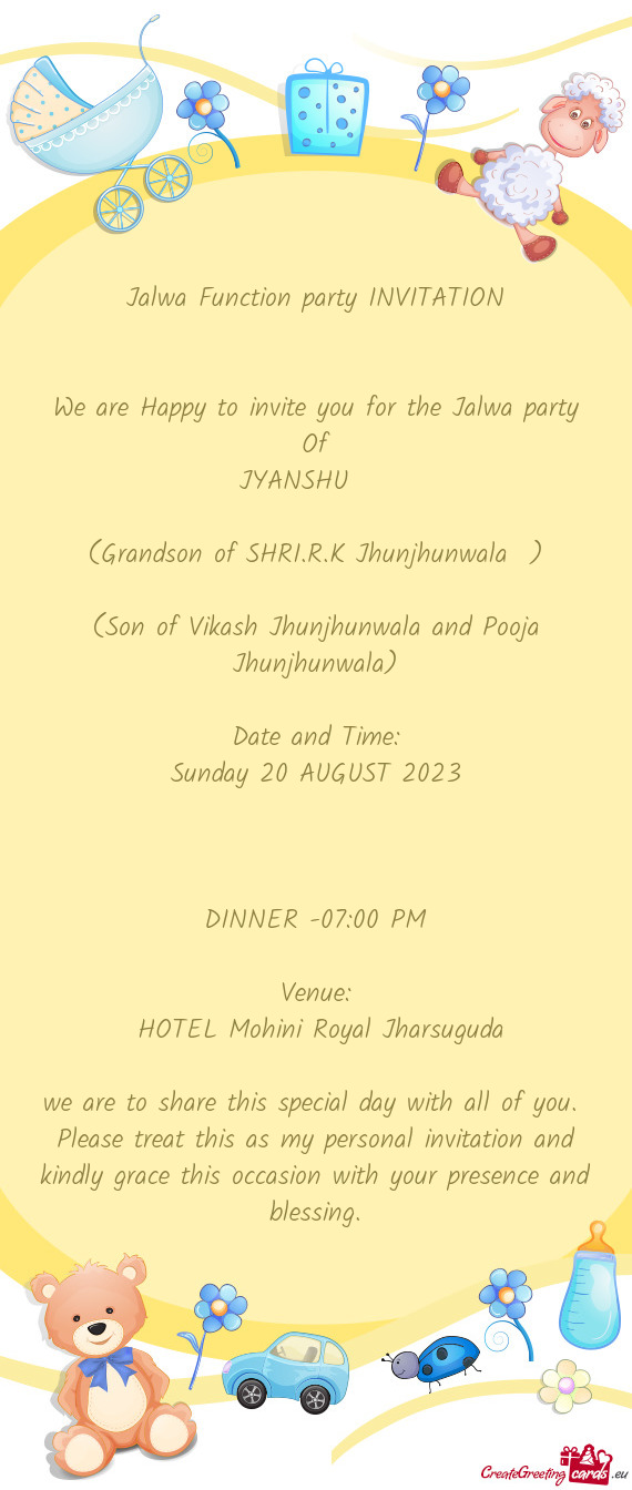 Jalwa Function party INVITATION