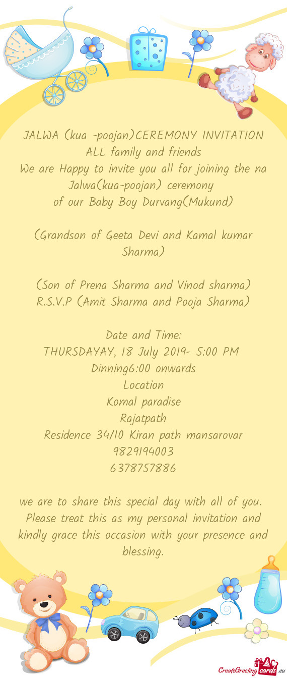 JALWA (kua -poojan)CEREMONY INVITATION