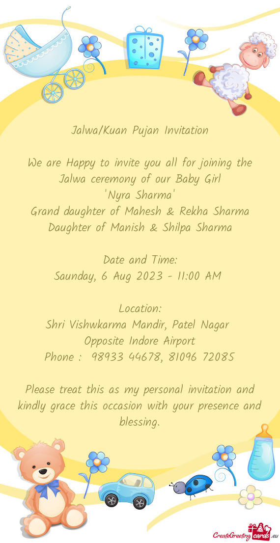 Jalwa/Kuan Pujan Invitation