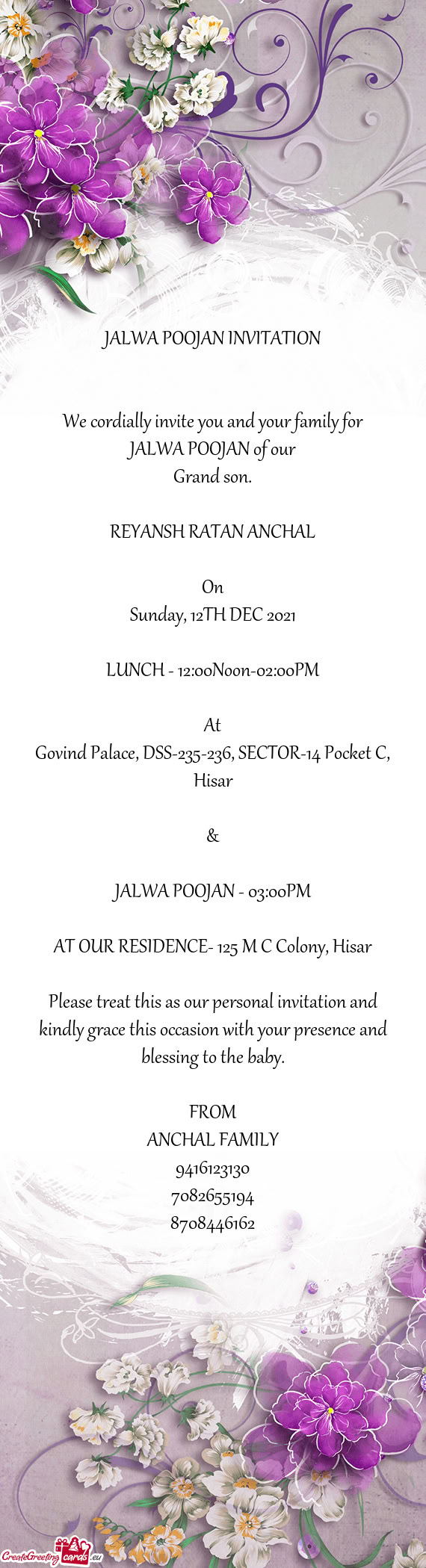 JALWA POOJAN INVITATION