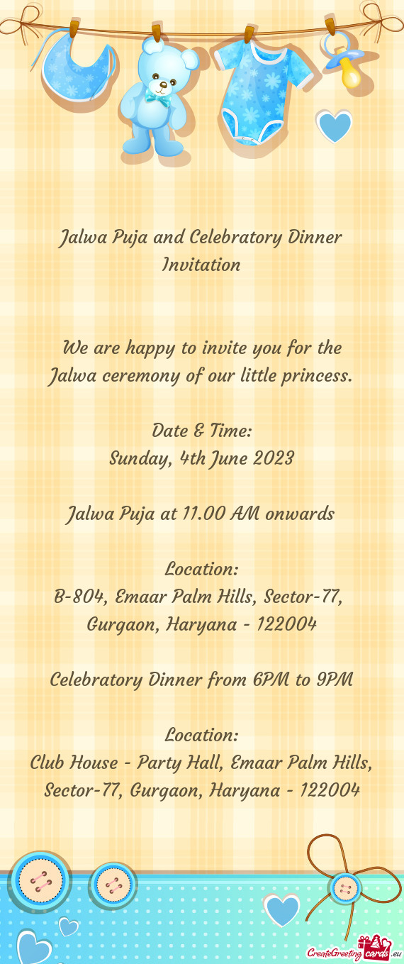 Jalwa Puja and Celebratory Dinner Invitation