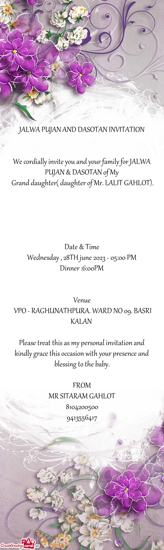 JALWA PUJAN AND DASOTAN INVITATION