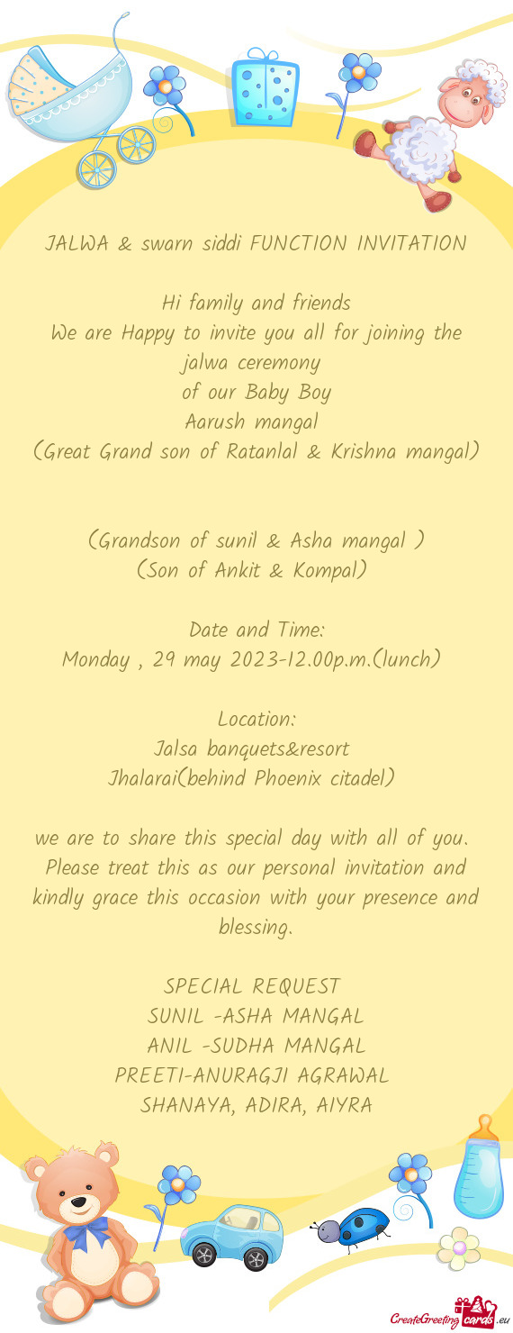 JALWA & swarn siddi FUNCTION INVITATION