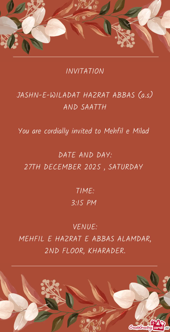 JASHN-E-WILADAT HAZRAT ABBAS (a.s) AND SAATTH