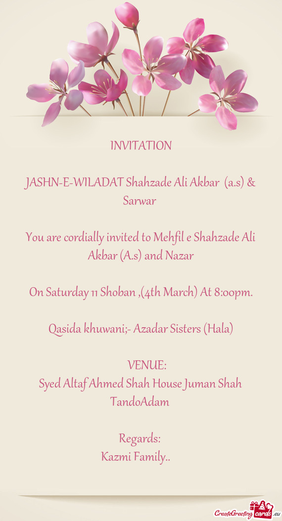 JASHN-E-WILADAT Shahzade Ali Akbar (a.s) & Sarwar