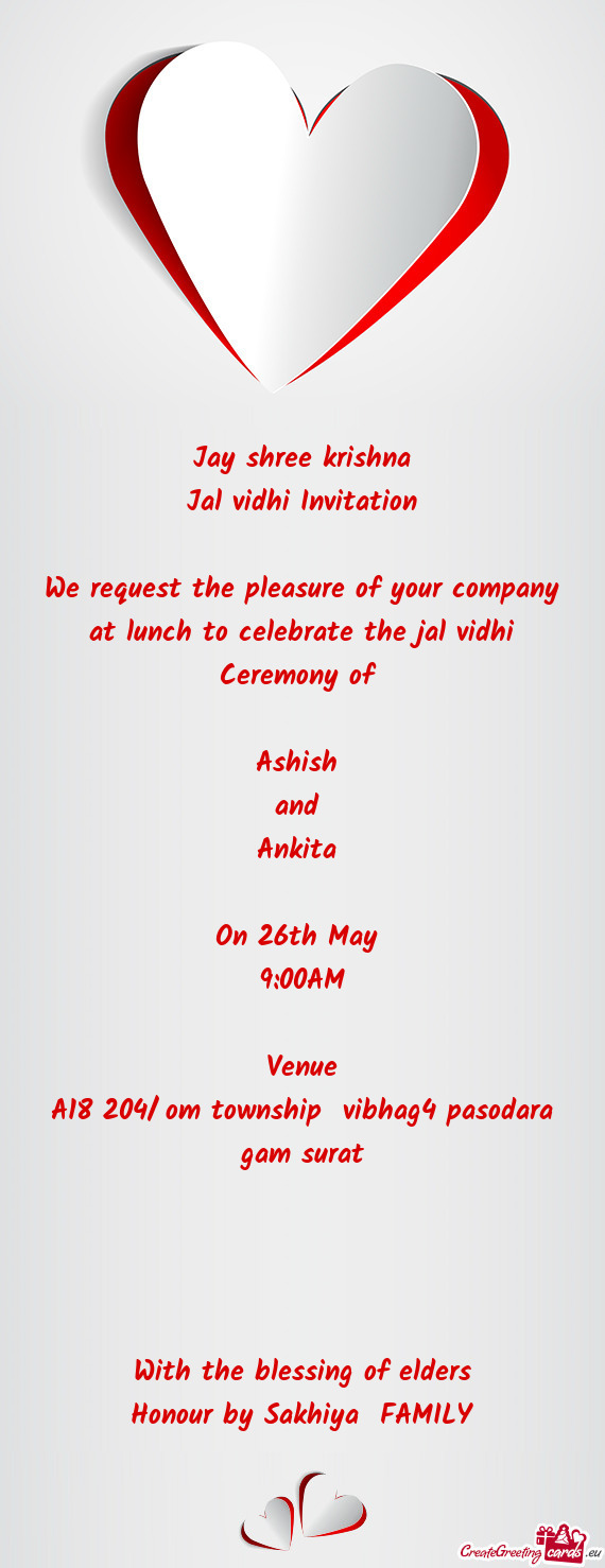 Jay shree krishna  Jal vidhi Invitation    We request the