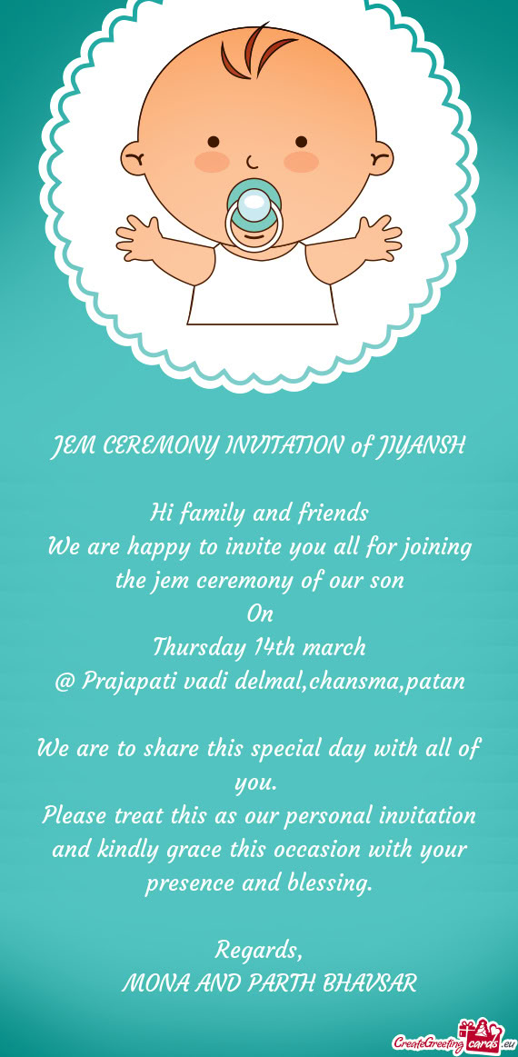 JEM CEREMONY INVITATION of JIYANSH