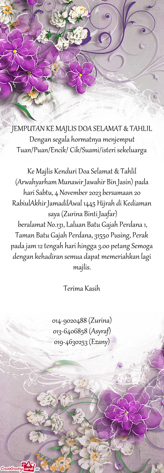 JEMPUTAN KE MAJLIS DOA SELAMAT & TAHLIL