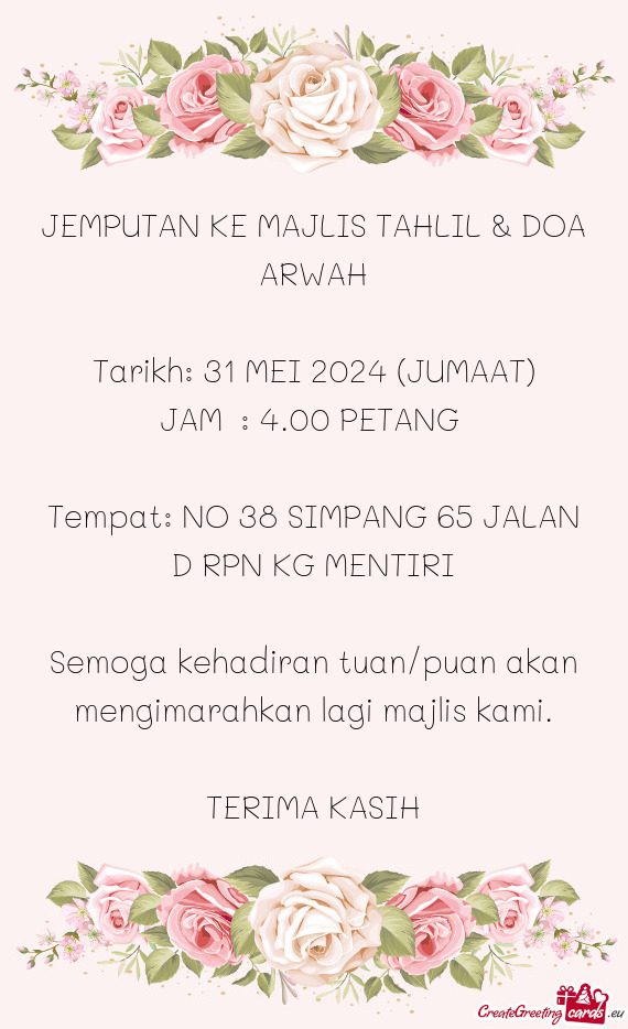 JEMPUTAN KE MAJLIS TAHLIL & DOA ARWAH